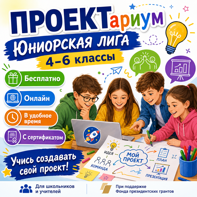 Бесплатный онлайн-курс «ПРОЕКТариум. Юниорская лига» для школьников 4–6 классов